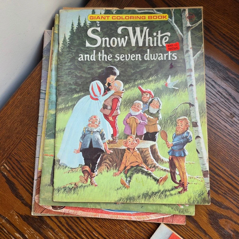 Vintage Giant Coloring Book Lot Puss in Boots Snow White Hansel Gretel 6 Books